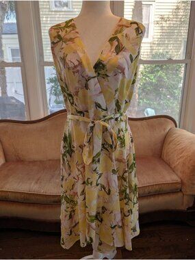 Yellow Floral Asymmetrical Fit & Flare Midi Dress Size 10 Cottage Core DN Design